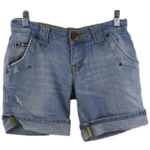 Bubblegum U.S.A Blue Medium Wash Five Pocket Low Rise Cuffed Hem Jean Shorts